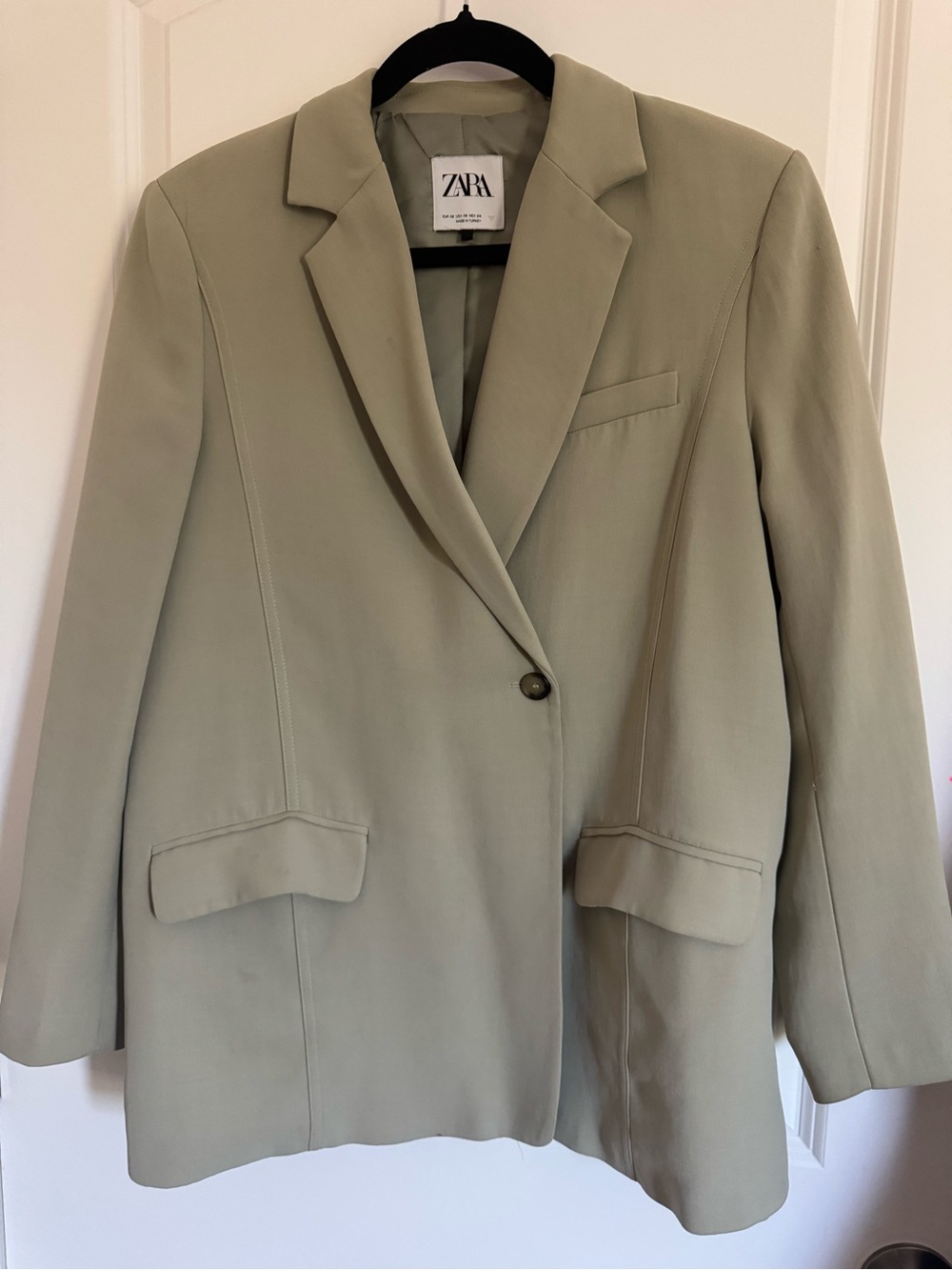 ZARA Womens Oversized Light Olive Single-Button Blazer